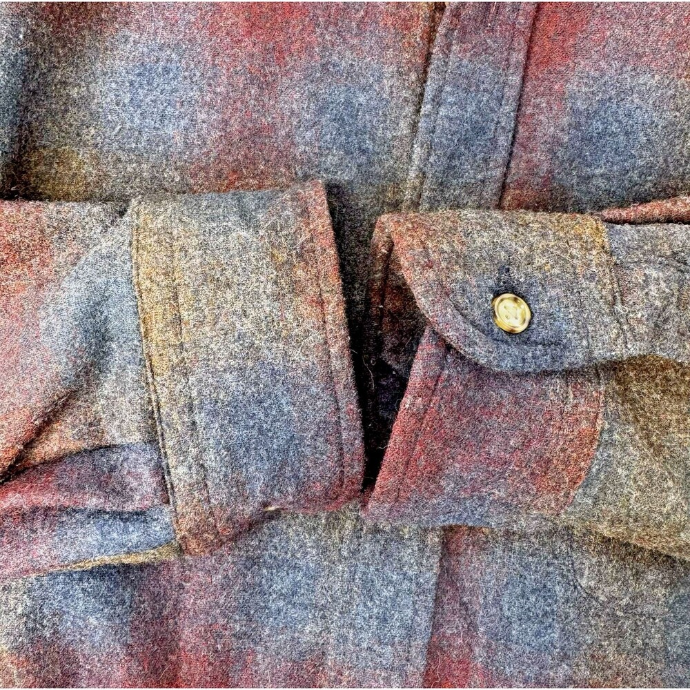 Pendleton Lodge Shirt Men’s Large Lng Virgin Wool Plaid Blue Gray Burgundy Camel - Picture 5 of 8